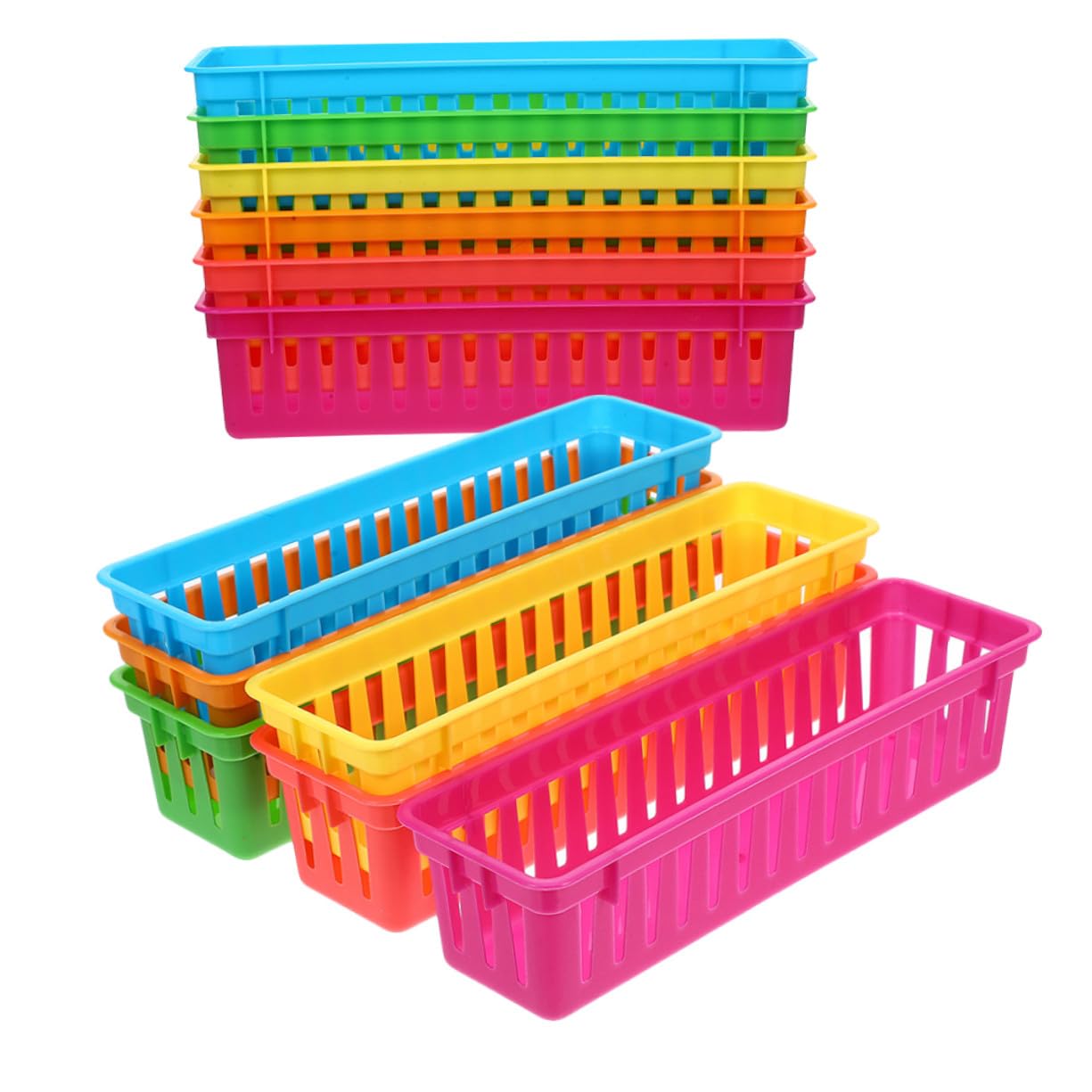 Ipetboom 12piezas Cestas de Almacenamiento Coloridas para Organizar el Aula y Escritorio Cesta de Plástico para Mantener los Suministros Ordenados Organizador de Escritorio Clase