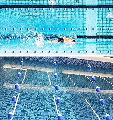 75ft Pool Safety Rope Kit - Swimming Pool Lane Divider with Blue & White Buoys, Floating Lane Markers for Racing, Durable Pool Float Rope with Hooks - Ideal for Safety & Pool Marking