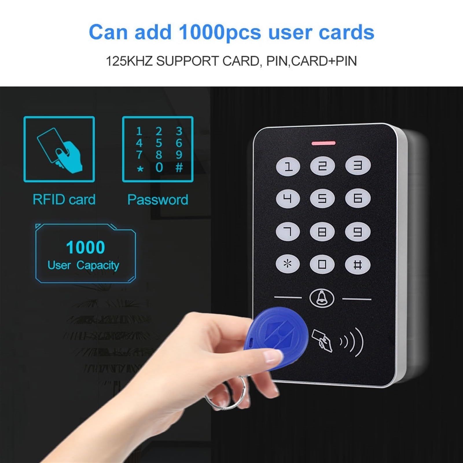 Kit de de Control de Acceso de Puerta, Teclado de Control de Acceso RFID, Fuente de alimentación, Cerradura magnética eléctrica, cerraduras de Golpe, 10 Uds. De Llaves(Kit6)
