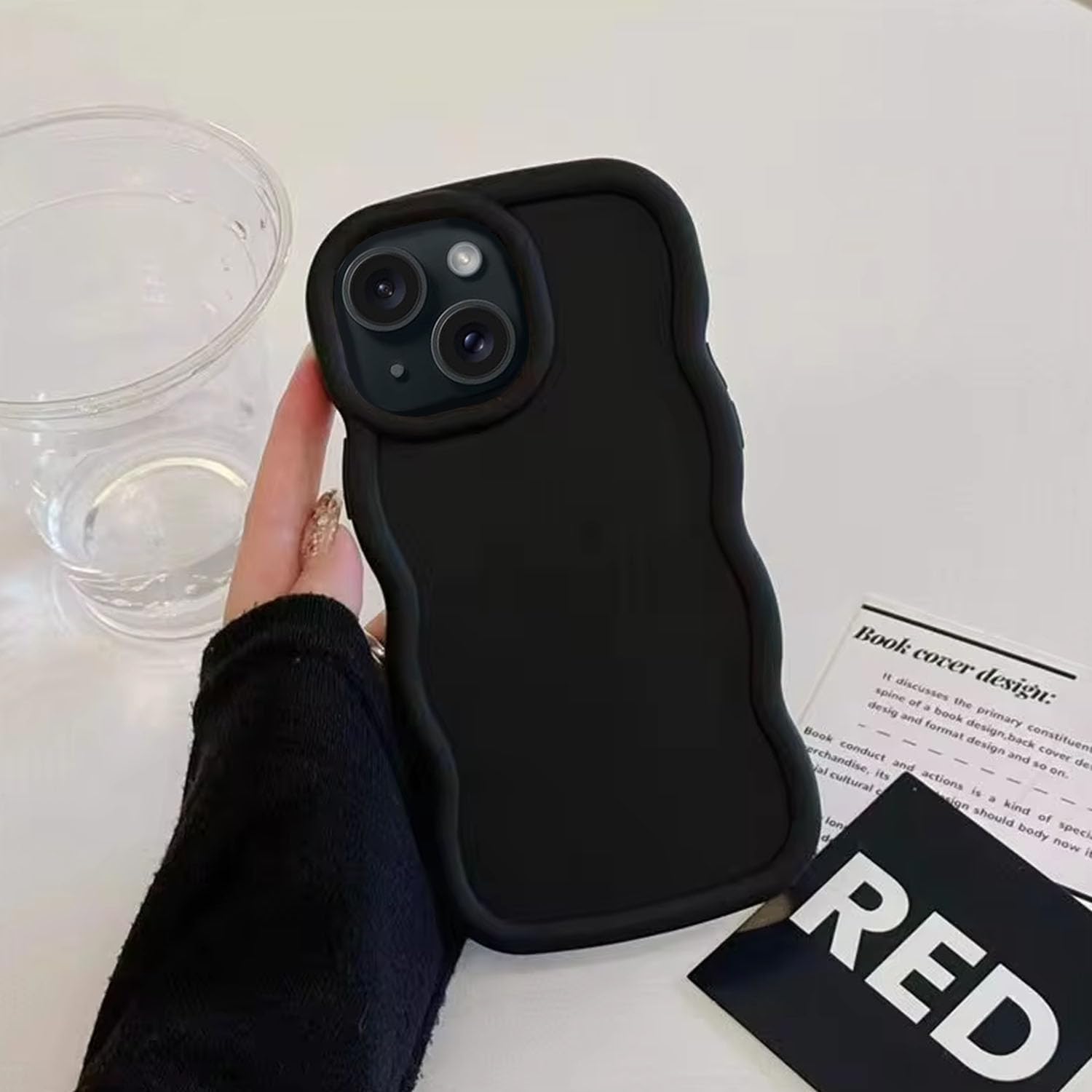 KC Back Cover for Apple iPhone 15 - Big Wave Shape Shockproof Bumper Soft Silicone Case with Camera Protection (Black) (B0D9B38T2F) Amazon Price History, Amazon Price Tracker