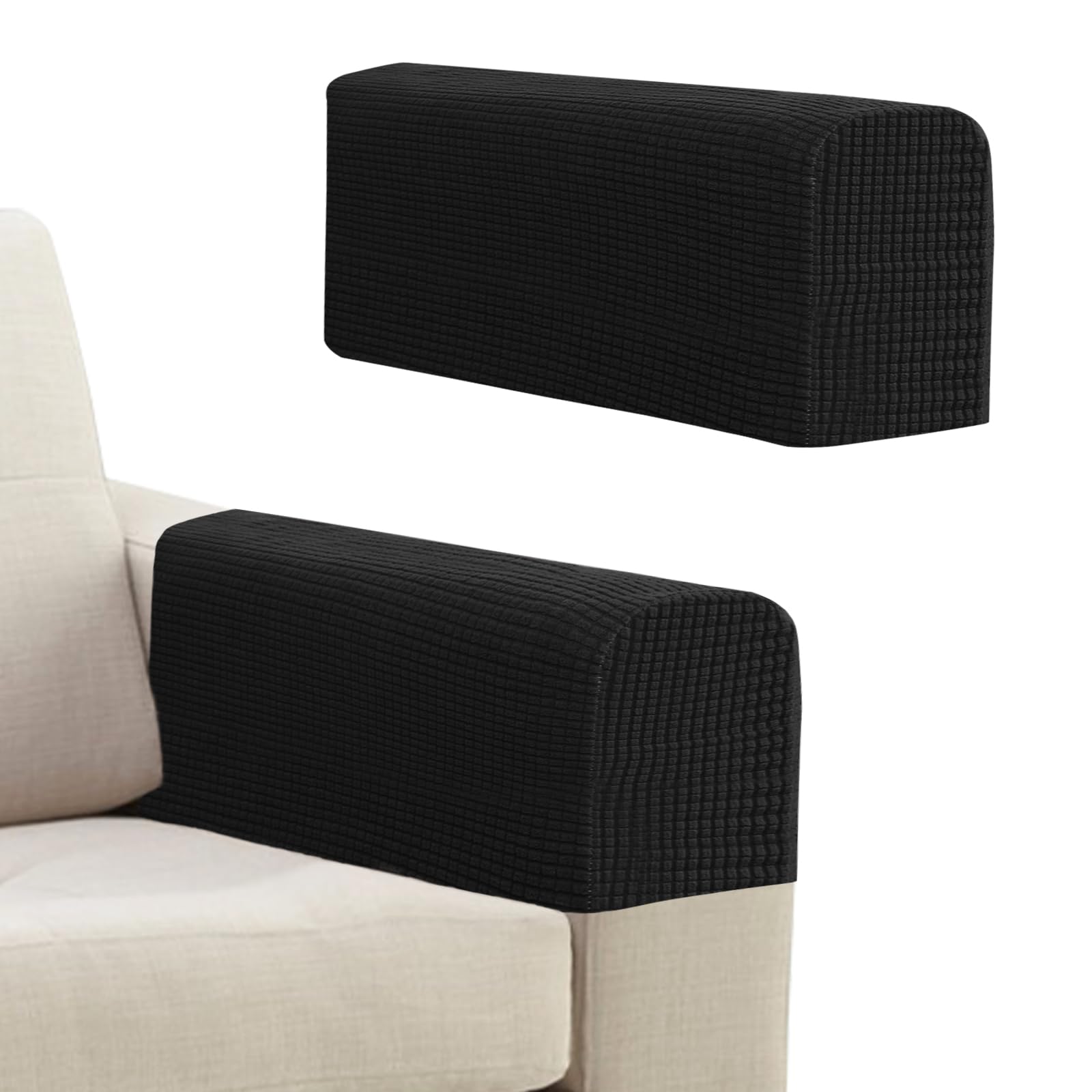 Niuoppy 2Pcs Armchair Covers Protectors Slipcover, Sofa Arm Covers Anti-Slip, Thickened Arm Rest Covers for Sofa, Chair Arm Cover for Sofa Protector Couches Recliner (Black)