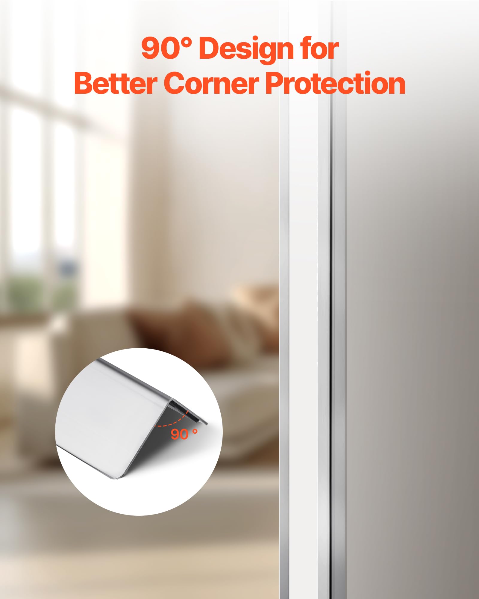 VEVOR Protector de Esquinas de Pared de Acero Inoxidable, 38 x 38 x 2436 mm, Borde de Acero Inoxidable 304 en Ángulo de 90 Grados para el Hogar, la Oficina, con Cinta Adhesiva de 3 m, 10 uds