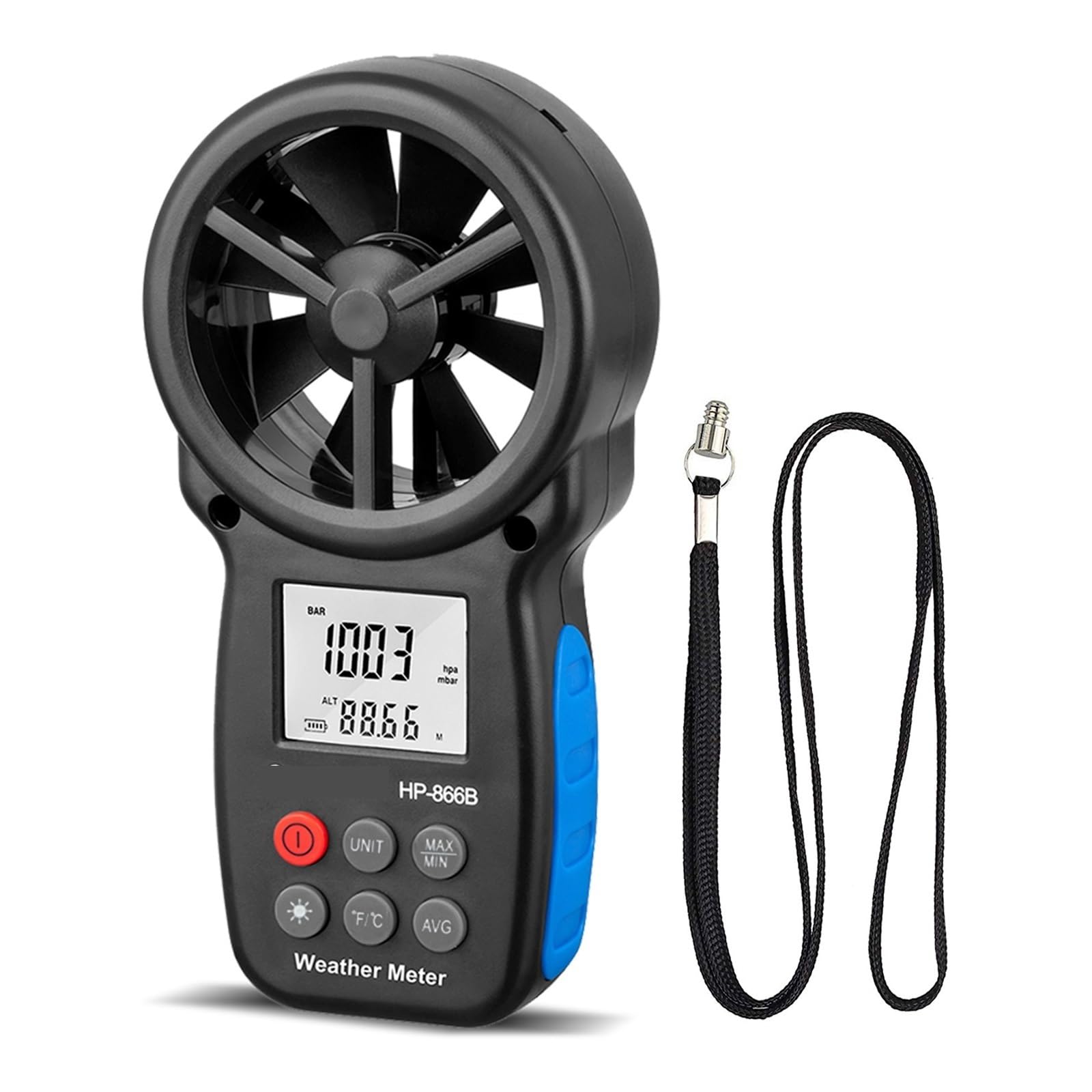 Medidor de flujo digital Anemómetro Digital 866A/866B/866B-APP, medidor de velocidad del viento, mide la temperatura del viento y el flujo del viento con retención de datos y USB para agua diesel quer