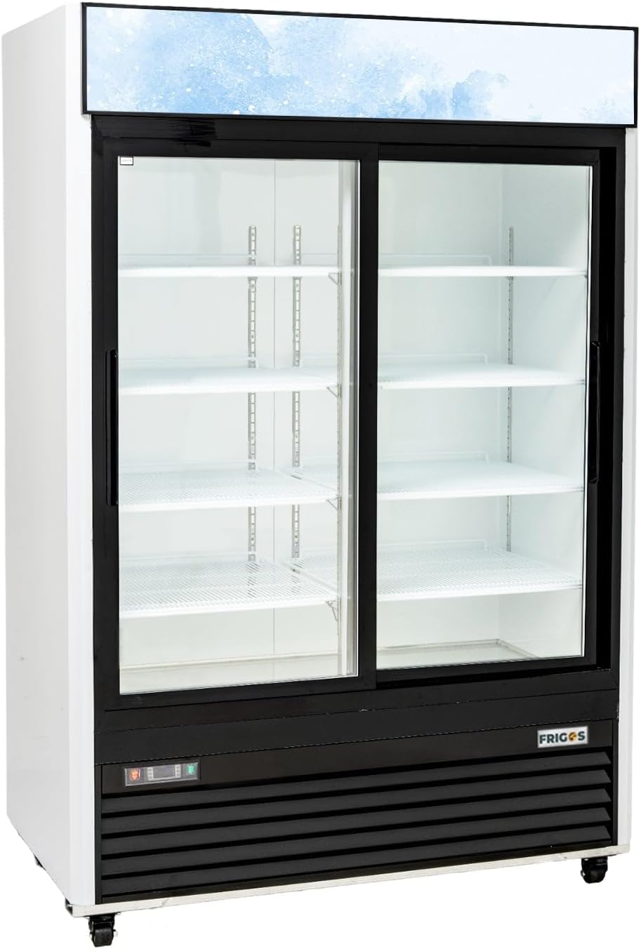 Frigos Premium FGP-RFMS-49 54.4" Two Sliding Glass Door Merchandiser Refrigerator 49 Cu Ft White - Beverage Display Cooler Ideal for Commercial Kitchen - Included Liftgate