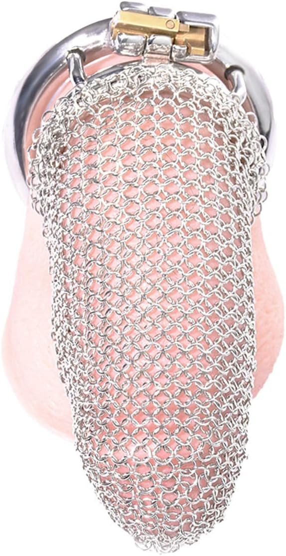 MRB Bondage Chastity Cage Stainless Steel Cruel Chastity Cage Steel Mesh New Penis Net Cage BDSM Cockrings,Fetish Sex Toys (XL 110x37 mm), Silver