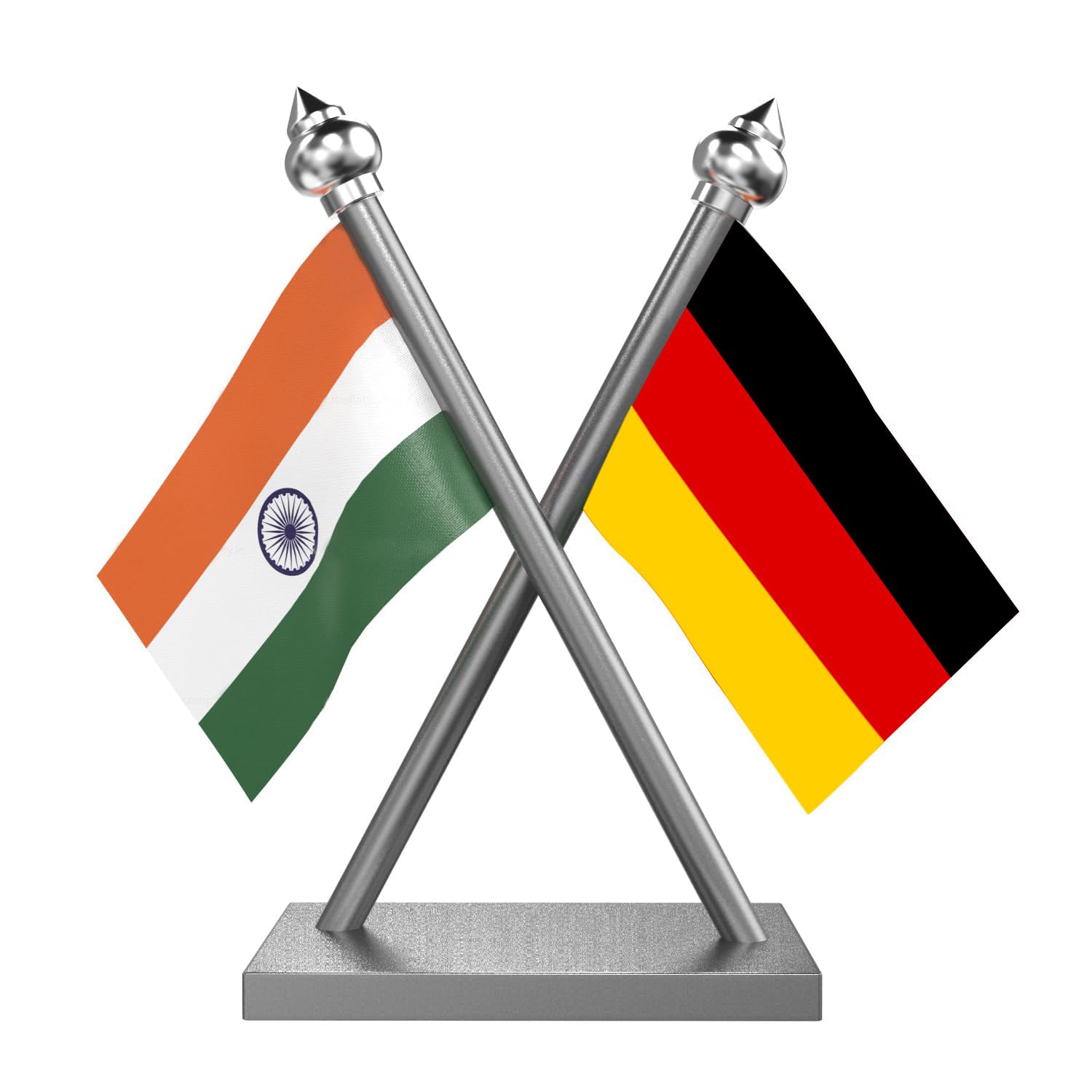 The Flag Company India & Germany Car Dashboard Flag 2x3 Inch Premium Flags with Stainless Steel Pole & Base | Compact Dual Display for Car Interiors & Desks