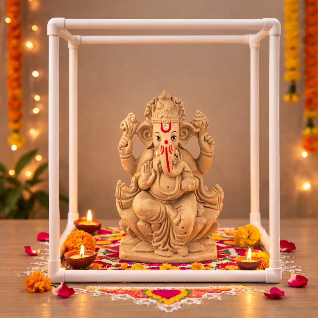 SAUDEEP INDIA 40cm Ganpati Mandap for Ganesh Chaturthi Idol Home Decor | Ganesh Murti Sthapana Stand | DIY Pooja Pandal Backdrop Frame Setup | Home Temple Ganpati Bappa Idol Platform-image-15