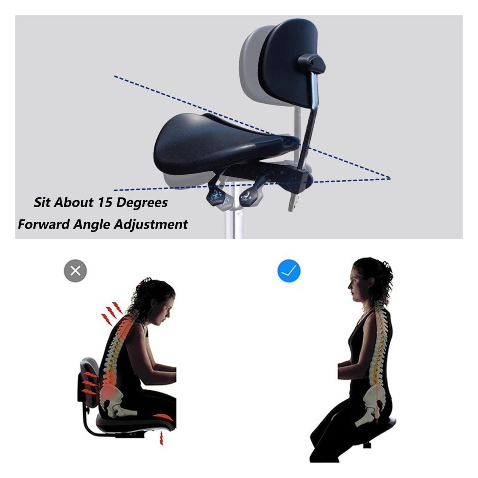 Silla Tipo Silla de Montar Ajustable con Respaldo Giratorio y Dos Opciones de inclinación, Estilo Silla de Montar con Asiento Dividido para clínica, Hospital y Farmacia (A2 54~74CM)