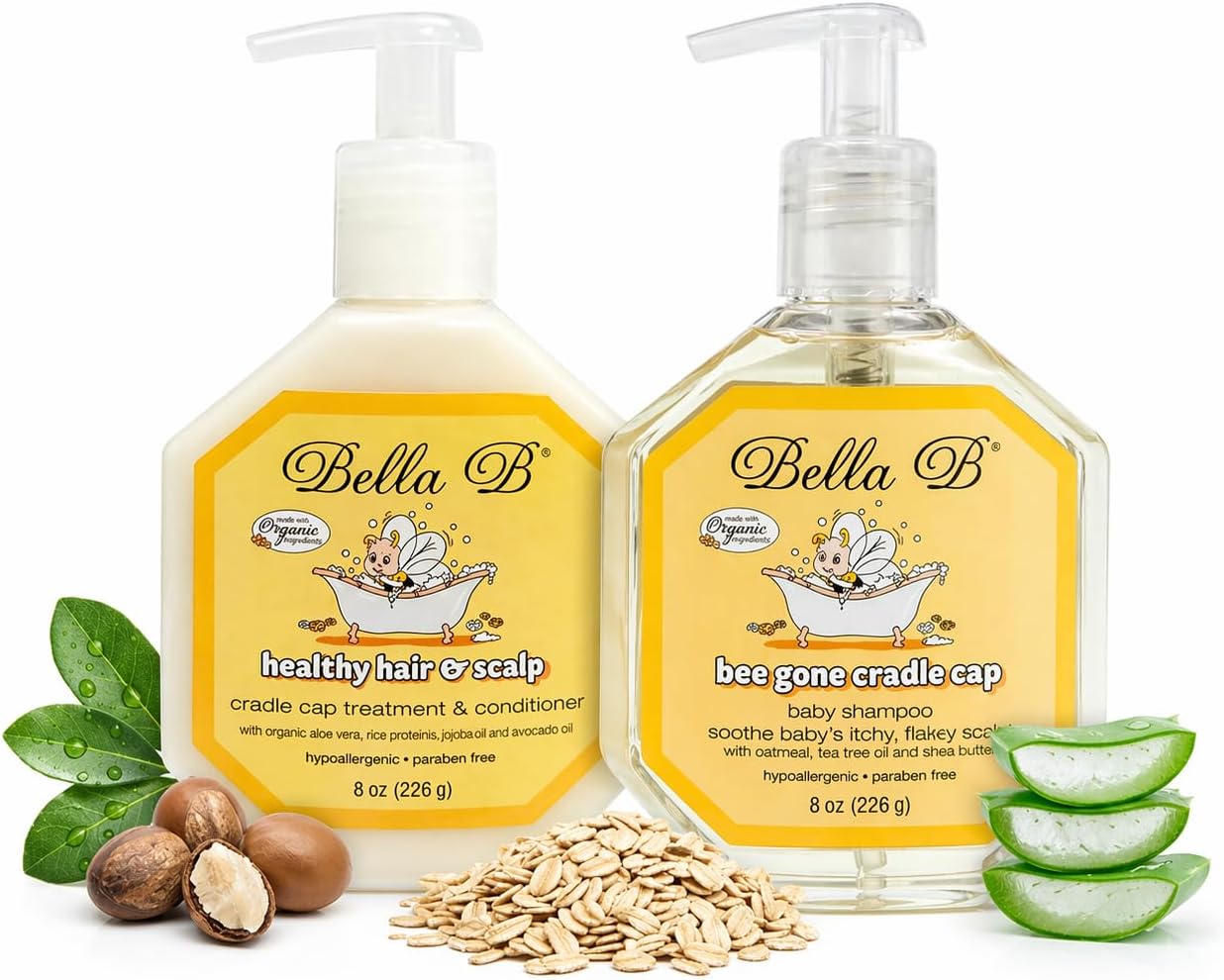 BELLA B Bundle Bee Gone Cradle Cap Shampoo & Healthy Hair Scalp Cradle Cap Treatment & Conditioner 8oz, Baby Cradle Cap Kit Enriched with Aloe Vera & Organic Extracts Oil | Paraben & Sulfate Free