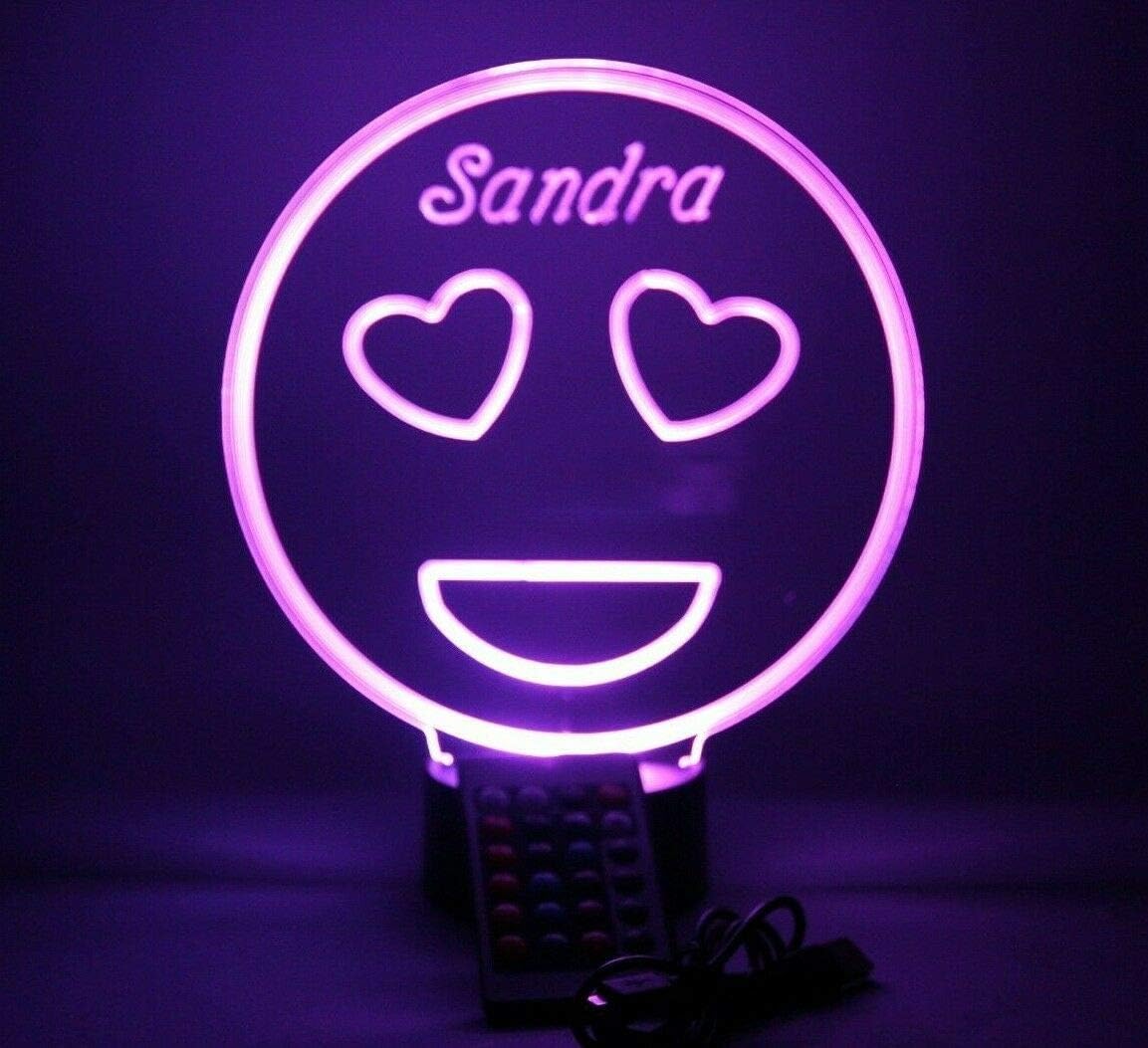 MIRROR MANIA Emoji Light Up Lamp Night Light Lamp LED Personalized Name Free Engraved Heart Emoji Table Lamp - It's Wow, Comes with Remote, 16 Color Options, Dimmer, Great Gift
