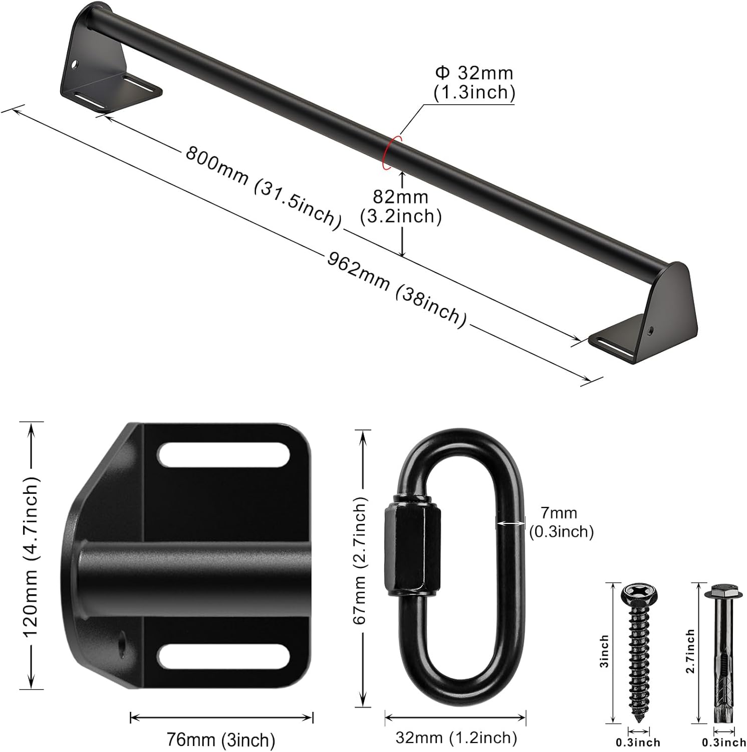 SELEWARE Fully Welded Heavy Duty Pull Up Bar Wall Mount Chin Up Bar for Doorway, Beam & Joist | Mounted Pull Up Bar with Resistance Band Hooks, Supports 440 lb Capacity