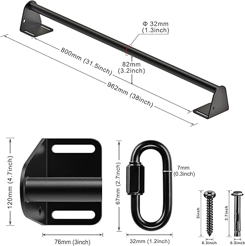 Miniatura 2 de SELEWARE Barra de dominadas de alta resistencia totalmente soldada para puerta, vigas y vigas  Barra de dominadas montada con ganchos de banda de