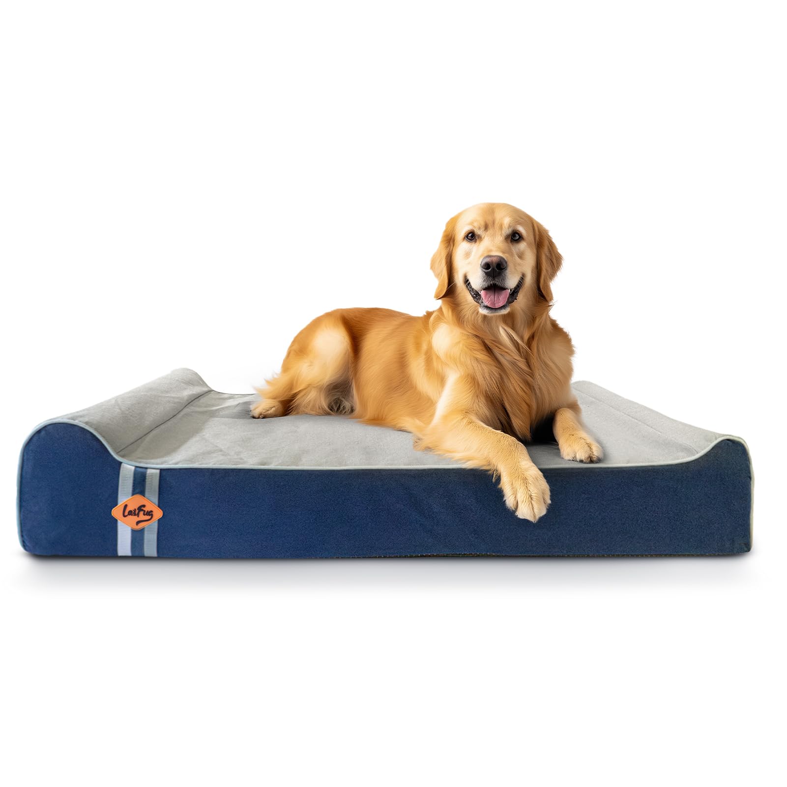Laifug Orthopedic Memory Foam Extra Large Dog Bed Pillow (50"x36"x10", Gray Blue) Durable Waterproof Lining and Removable Washable Cover and Smart