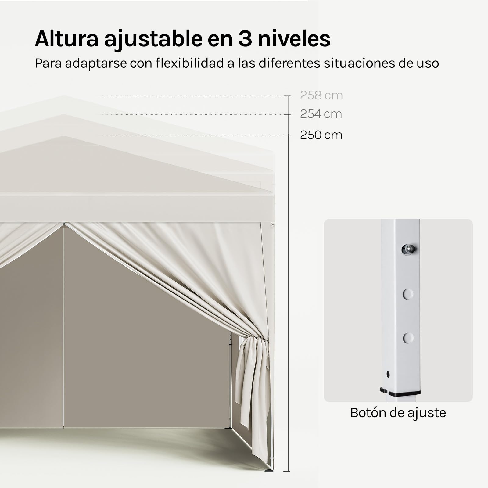 WOLTU Pabellón de Jardín Cenador Pérgola con Diseño Pop Up Carpa con Cubierta Tela Oxford Hecho de Tubos Metálicos, para Camping y Playa, Blanco, Beis