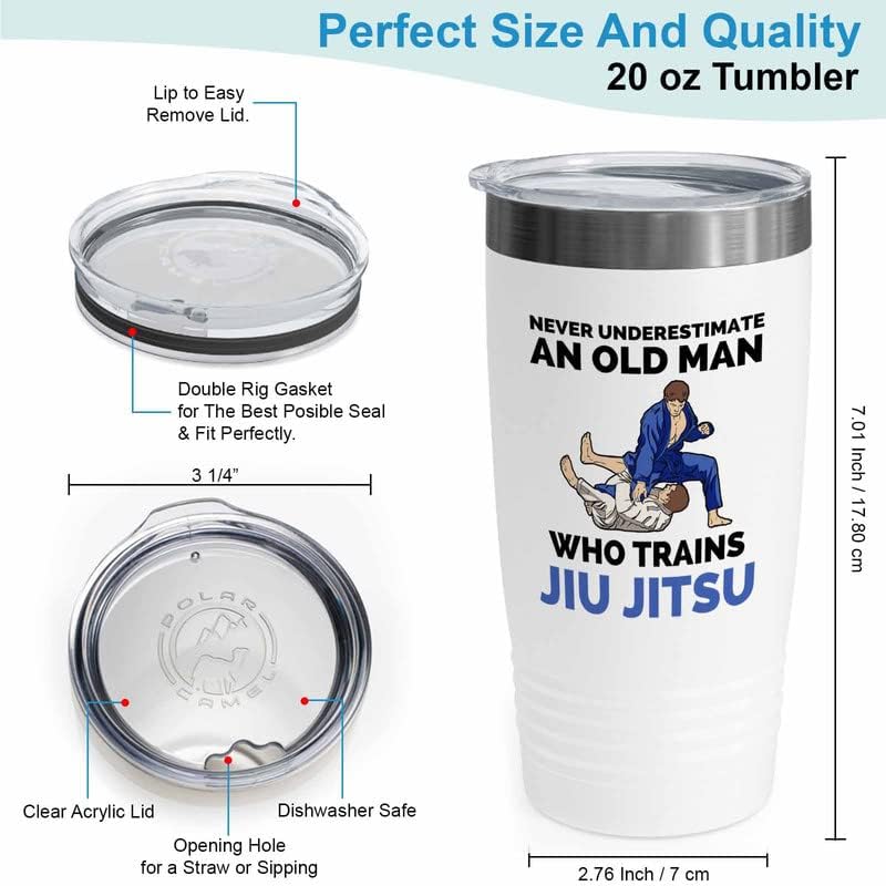 Jiu Jitsu White Tumbler 20oz - who trains jiu jitsu - Martial Arts Gifts for Men Brazilian Jiu Jitsu Black Belts Martial Arts Fighter