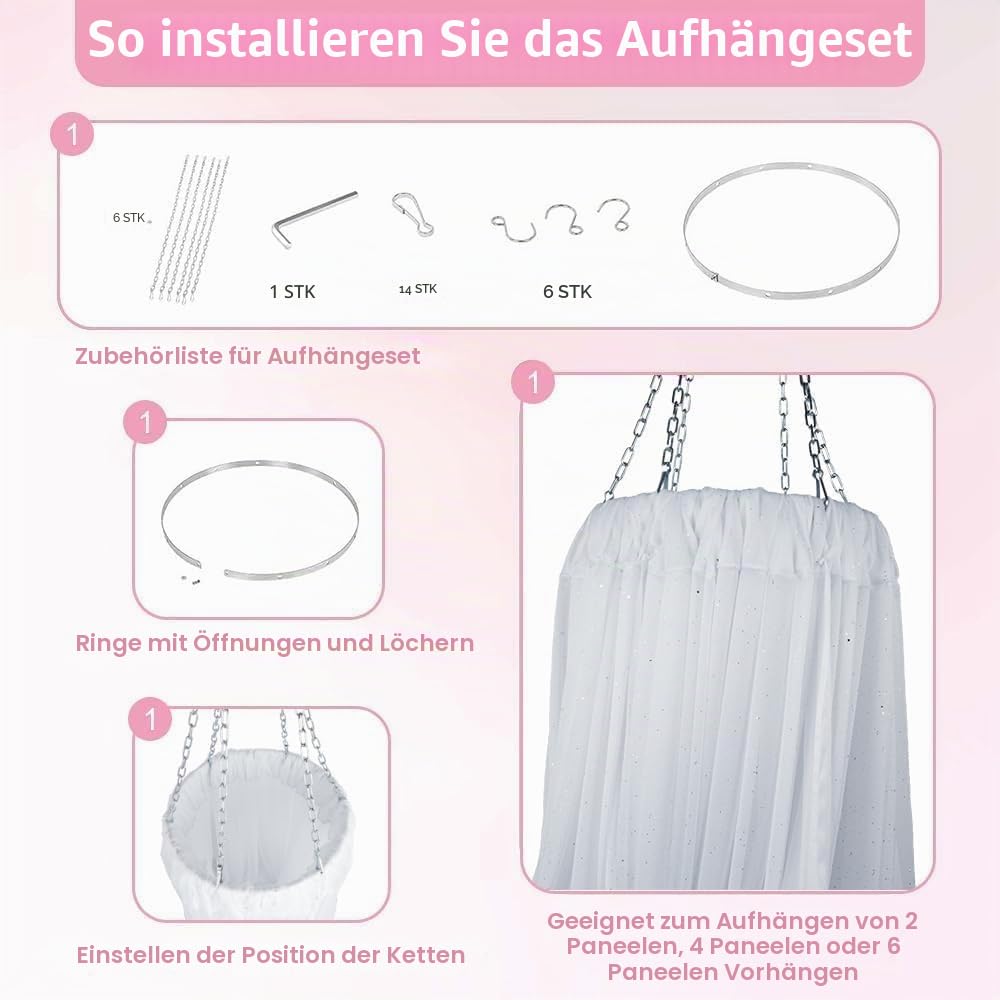 HoldOneLight Deckenvorhang-Set für Hochzeiten mit Aufhängering und 6 Bahnen (1,5 m x 3 m) – transparente Chiffon-Deckenvorhänge für Hochzeitsbögen, Partys, Zeremonien, Bühnen und Zeltdekorationen