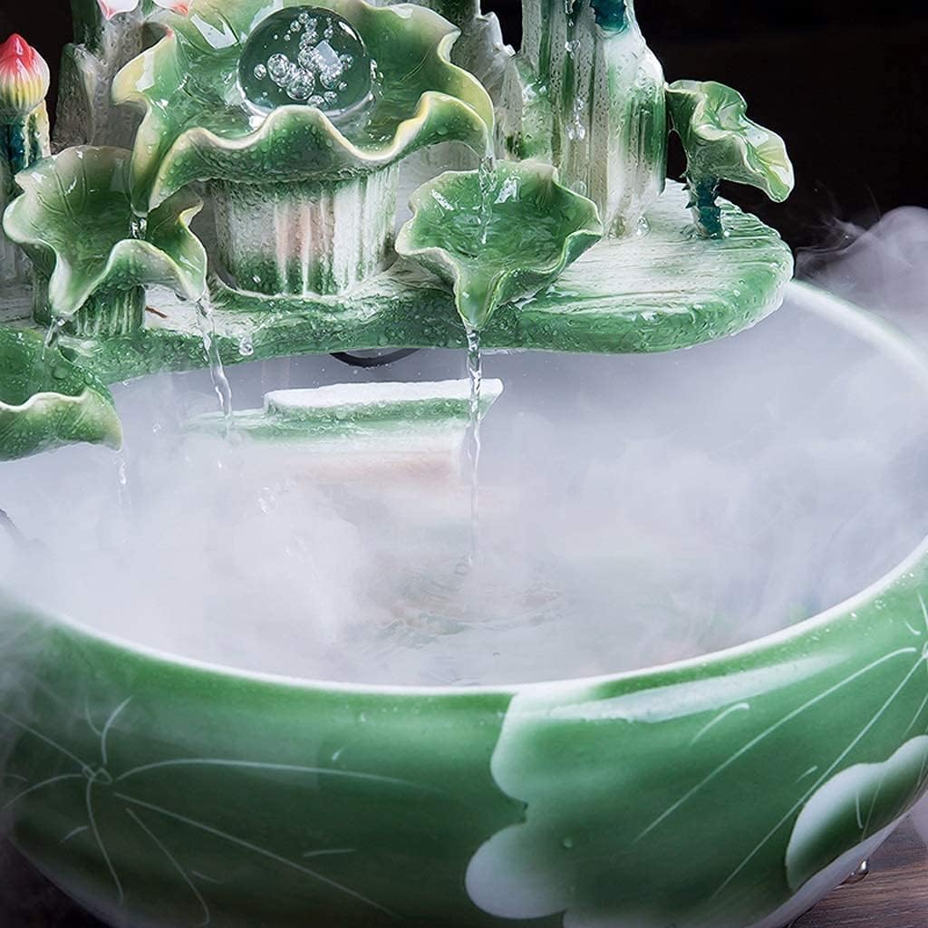 Desktop Decoration Tabletop Fountain Ceramic Desktop Fountain Rustic Zen Indoor Table-Top Water Fountain Cascading Ceramic Fish Pond Fountain for Table Desk Office Home Bedroom Relaxation Green Table