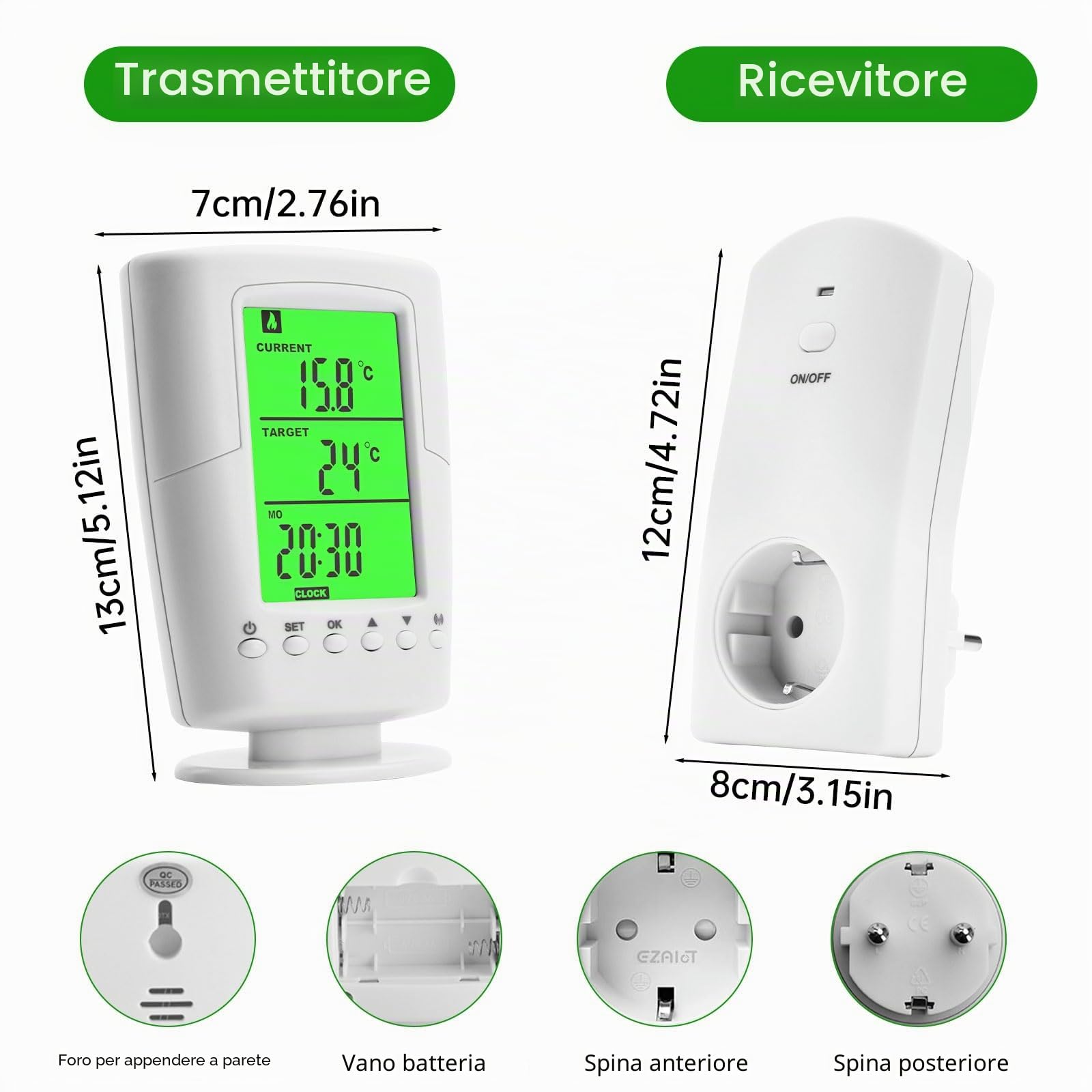 Diymore 230V Presa Termostatica Wireless con Termostato Presa Elettrica con Termostato Wireless di Riscaldamento e Raffreddamento