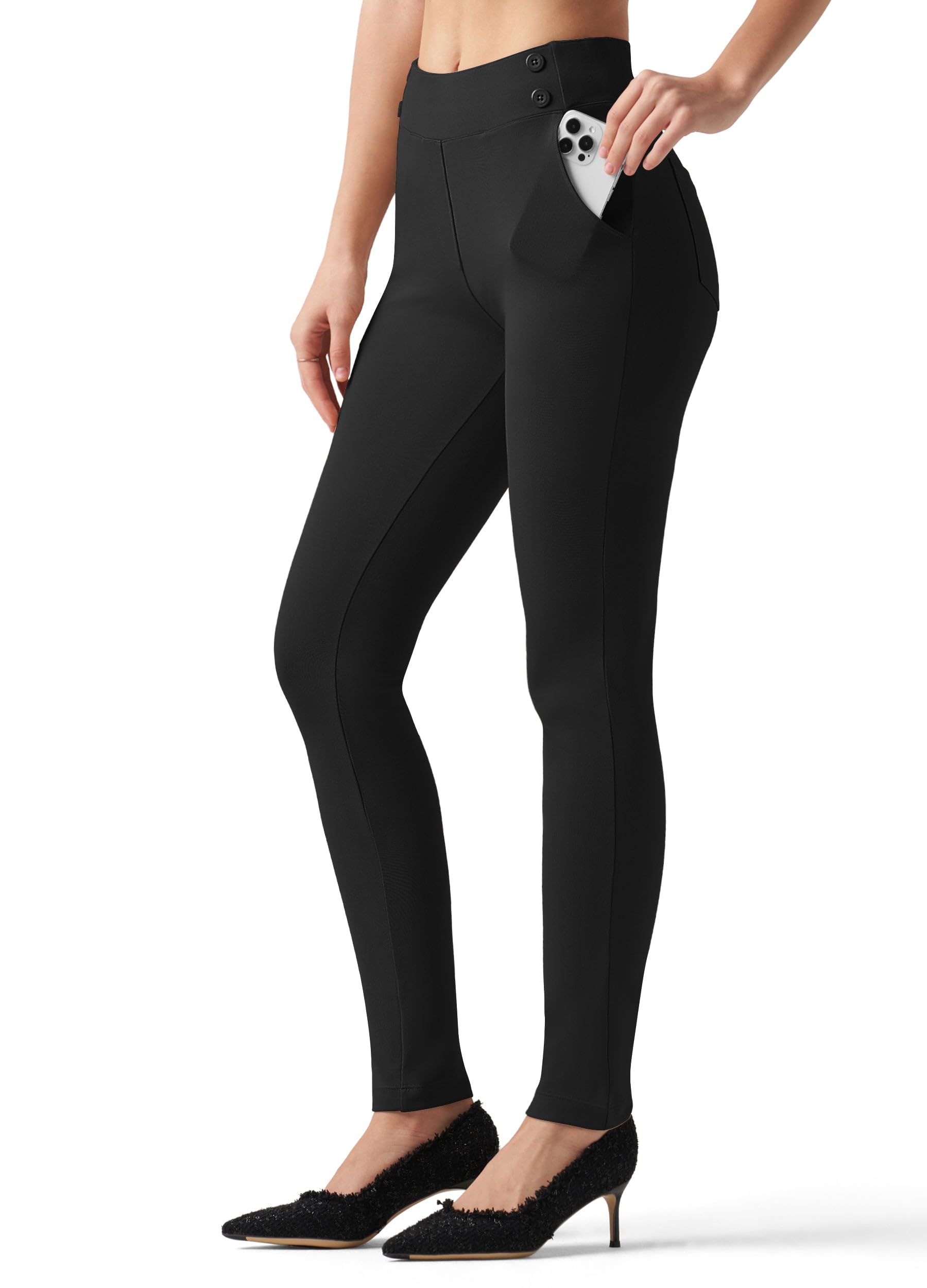 Willit Pantalon de yoga pour femme - Pantalon de travail skinny - Taille haute - Extensible - Pour le bureau et les affaires - Pantalon décontracté - 68,6 cm/71,1 cm
