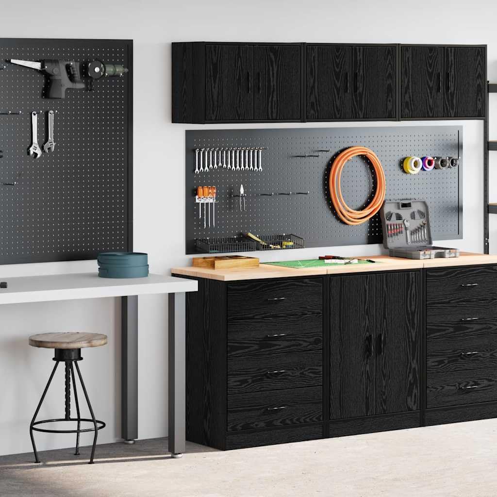 Armoires de Garage 2 pcs Noir Bois d'ingénierie,Entreprise & Industrie,Stockage Industriel,Armoires industrielles,39.35 kg-3328333