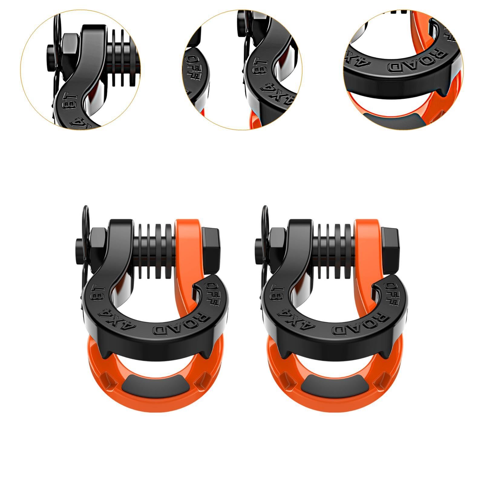 2 Manilles de Remorquage En Forme de D, Manilles Fendues, Accessoires En Acier, Pièces de Rechange, Grande Durabilité pour Véhicules Tout-terrain, Rem, Orange