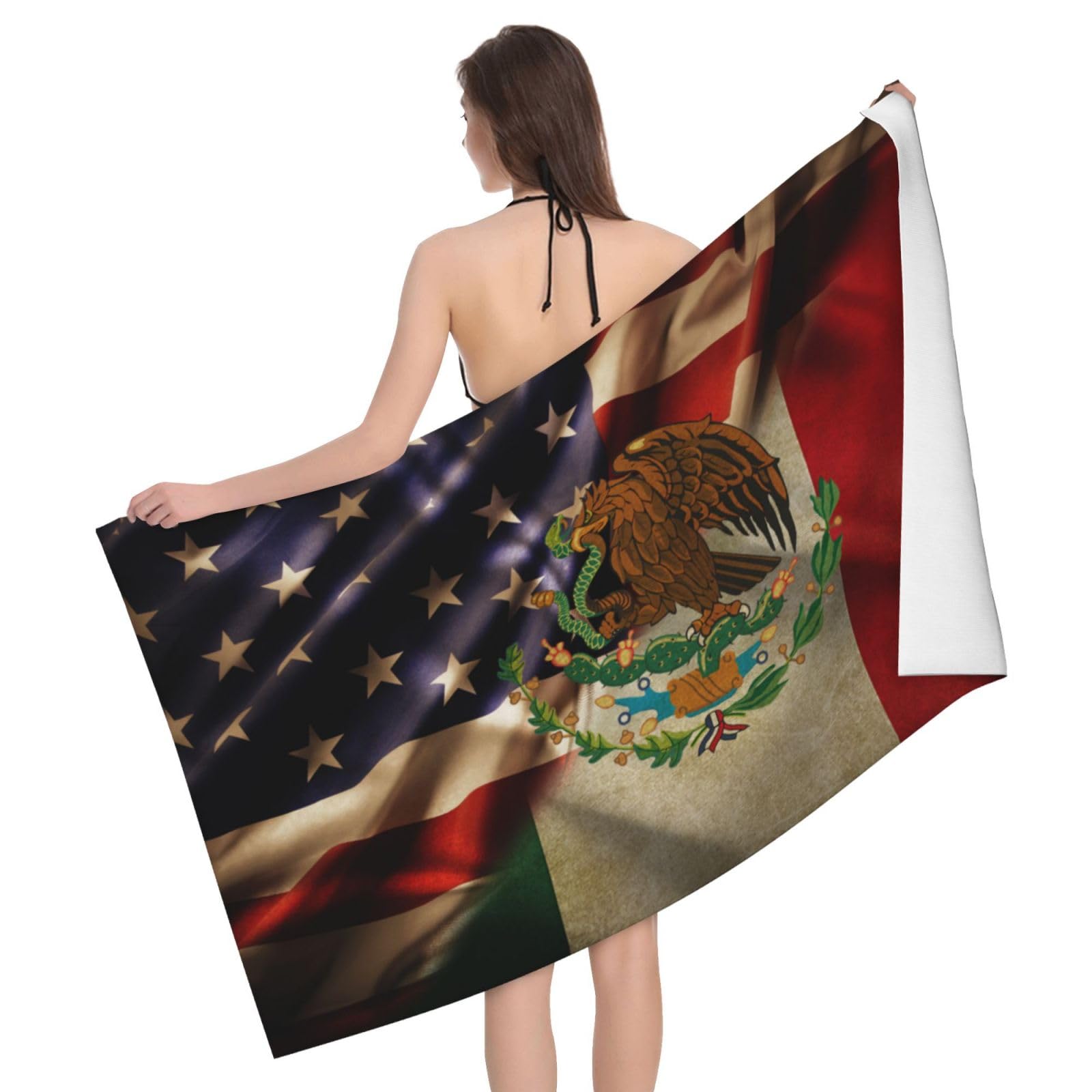 HLBSDM Microfiber Combined Mexico and USA Flag Beach Towel Quick Dry Soft Sand Free Beach Towels for Pool Swim Beach Lightweight Thin Towels