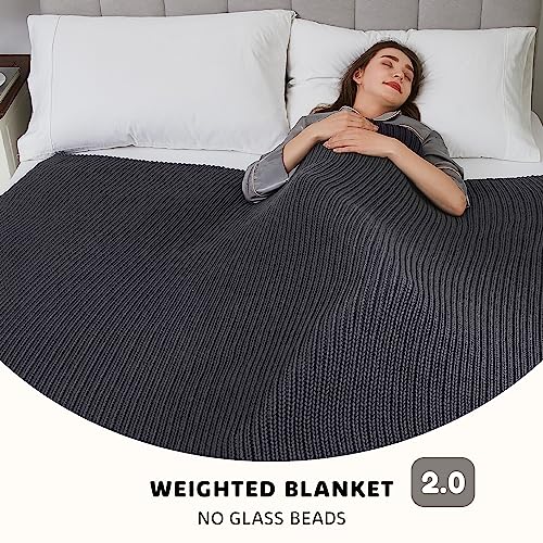 L'AGRATY Knitted Weighted Blanket - 60"x80" 20lbs Cooling Chunky Knit Heavy Blanket for Adults Braided Crochet Throw Thick Cable Yarn Knit Decorative No Beads Evenly Weighted Machine Washable