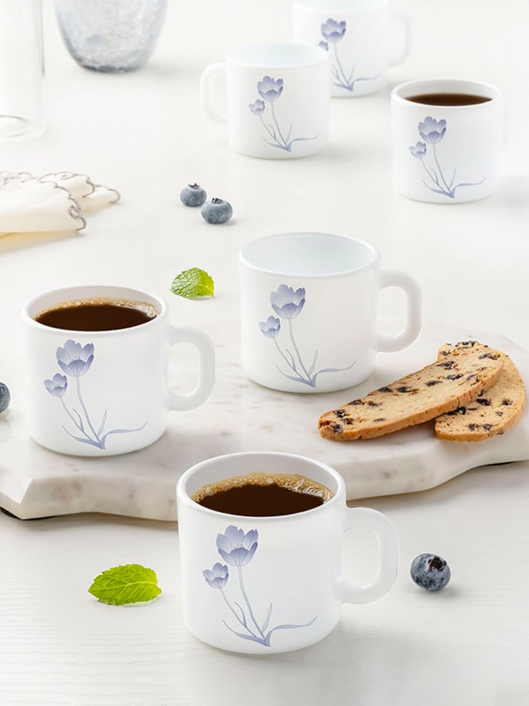 Larah by Borosil Tulip Opalware Cup Set, 6 Pieces, White