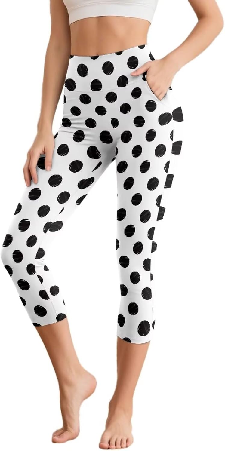 Womens Yoga Leggings 7/8 High Waisted Yoga Capri Tummy Control Legging Stretch Workout Tights