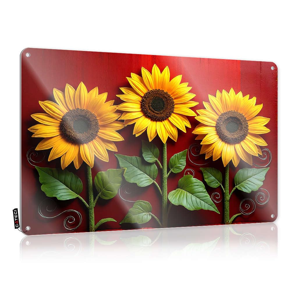 Funny Sign Hanging Ready To Hang - Three Sunflowers Against A Red Background. Gift For Husband For Mancave(30X40CM)