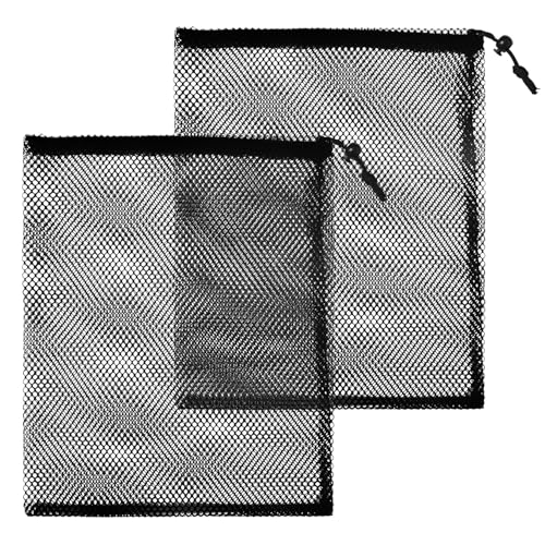 SUBTAVIK 2er Set Netzbeutel mit Kordelzug – Große, schwarze Nylon-Aufbewahrungsbeutel für Schwimmbad, Strand und Pool (30 x 40 cm)