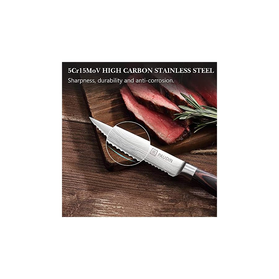 PAUDIN-Steak-Knives-Set-of-6-Kitchen-Steak-Knife-45-Inch-High-Carbon-Stainless-Steel-Steak-Knives-Serrated-Steak-Knife-with-Pakkawood-Handles-Dinner-Knives-with-Gift-Box PAUDIN Steak Knives Set of 6, Kitchen Steak Knife 4.5 Inch, High Carbon Stainless Steel Steak Knives, Serrated Steak Knife with Pakkawood Handle, Dinner Knives with Gift Box