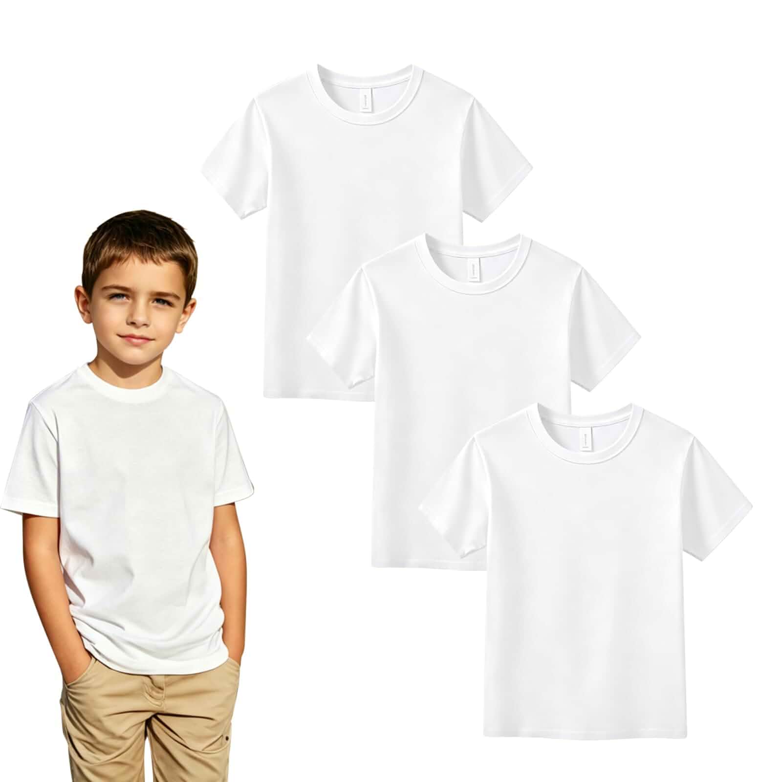 OKBA 3 Pack Cotton T-Shirt for Kids,Short Sleeve Clothes Undershirts Bulk, Round Neck Tee for Boys and Girls