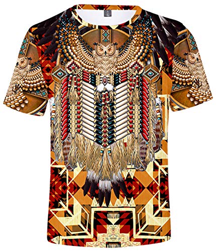 SIAOMA Unisex Native American Short Sleeve Tees Native Indians T-Shirt for Men(Orange Owl,Medium)