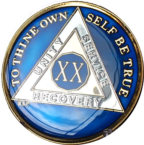 Bright Star Press 20 Year Midnight Blue Aa Alcoholics Anonymous Medallion Chip Tri Plate Gold & Nickel Plated Serenity Prayer #TOP2