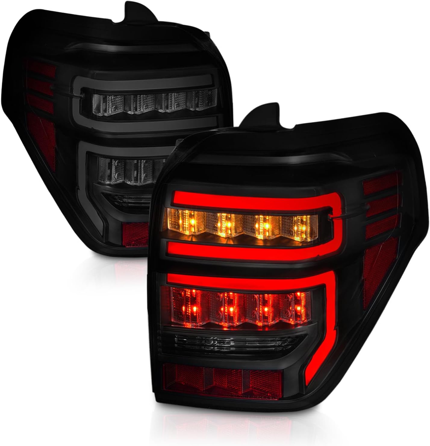 AmeriLite for 2014-2023 Toyota 4Runner Black Smoke [Sequential LED Signal] Tail Lights Assembly Rear Brake Lamps Pair - Passenger and Driver Side