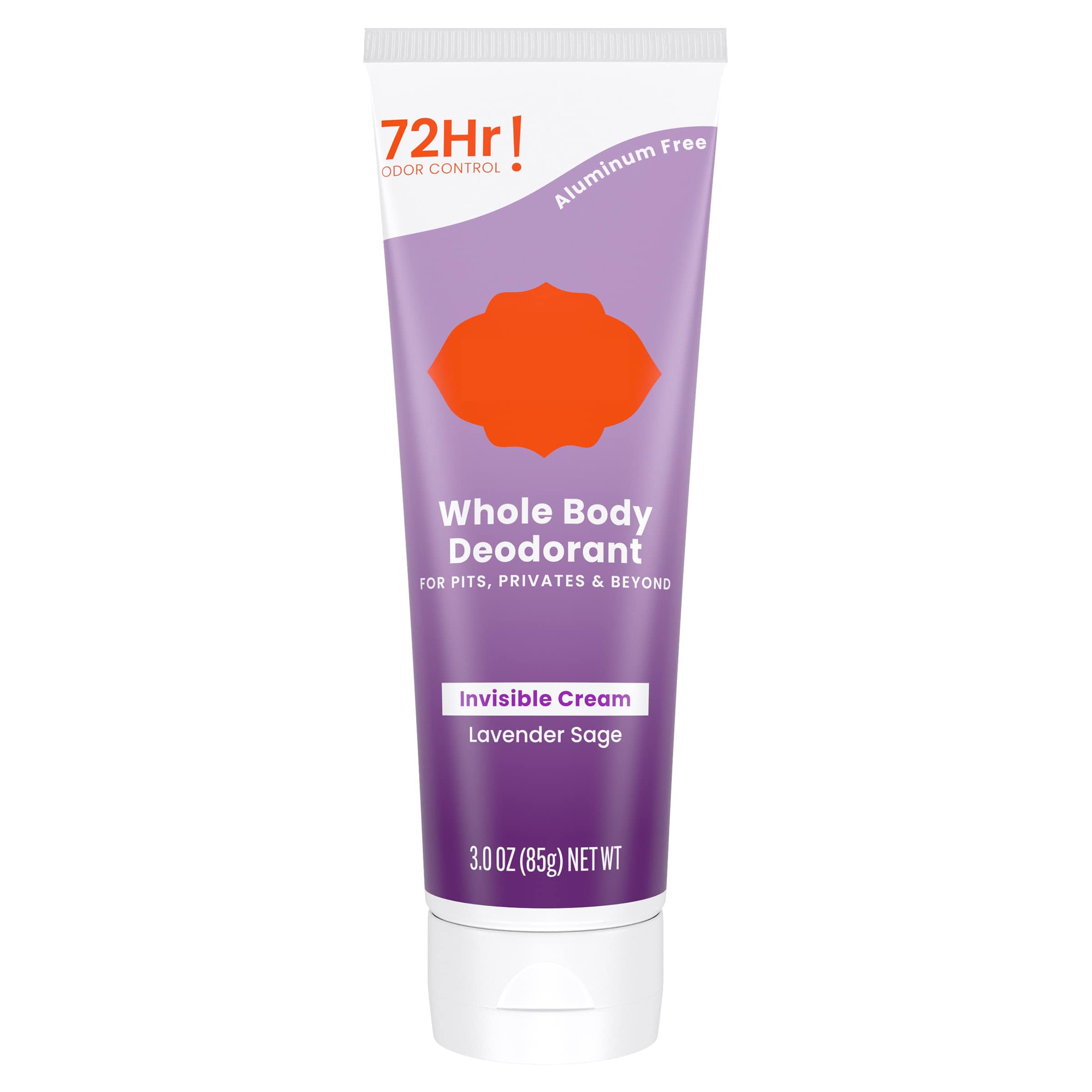 Whole Body Deodorant - Invisible Cream Tube - 72 Hour Odor Control - Deodorant for Women and Men, Naturally Derived Ingredients Aluminum Free, Baking Soda Free, Skin Safe - 3.0 ounce (Lavender Sage)