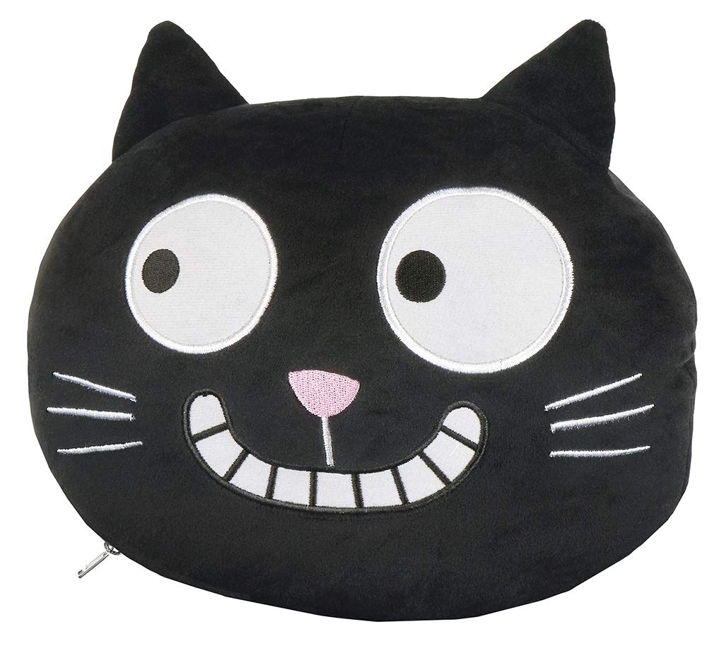 Mojżesz Ed, The Cat Poduszka na kark | 2 w 1 szyjka i poduszka podróżna | Poduszka podróżna w kształcie kota 28 cm czarna, czarny, 28 cm, Poduszka podróżna