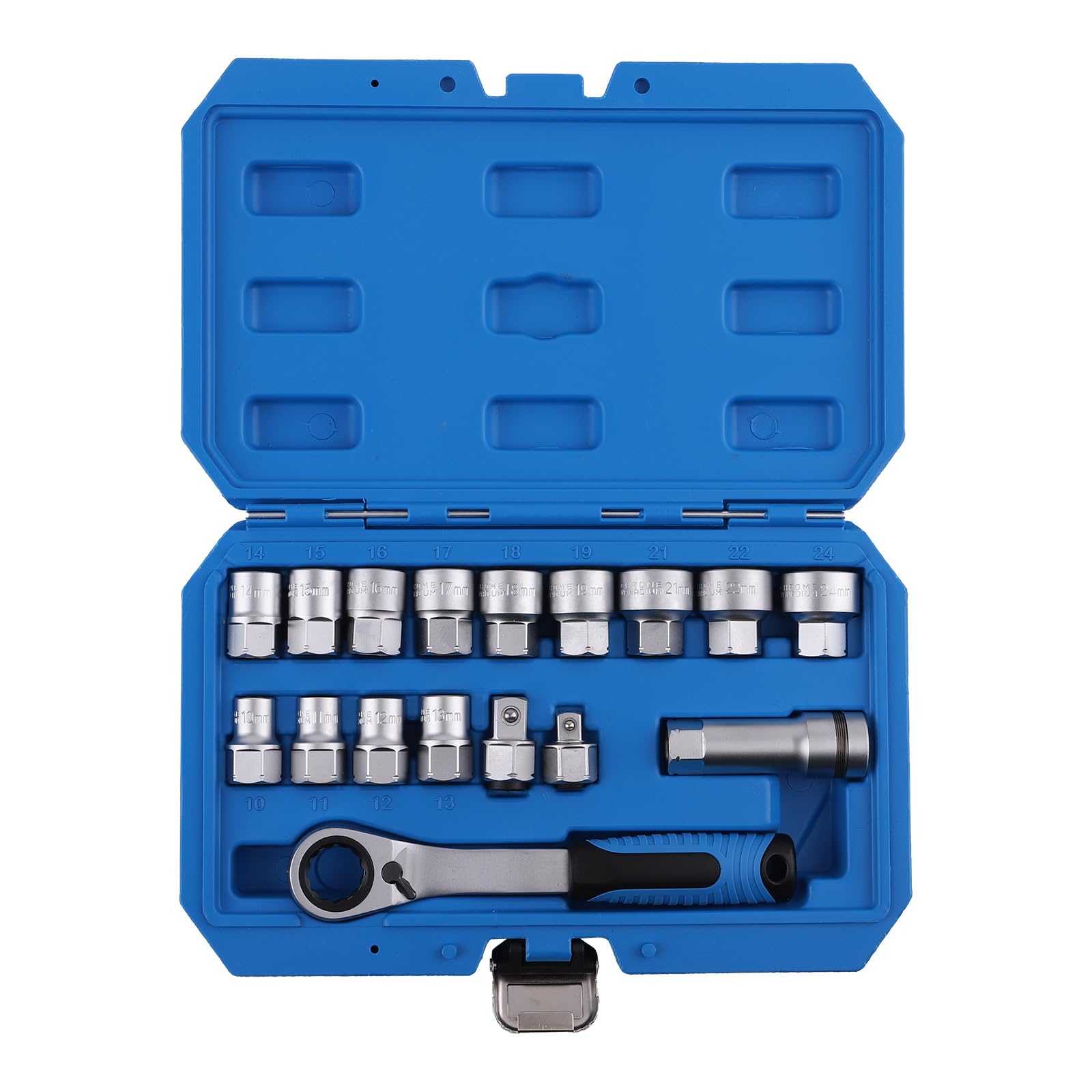 maXpeedingrods 17-tlg Durchsteck Steckschlüssel Satz mit Ratsche CRV 10-24mm für Mechaniker Werkstatt, Umschaltknarre Durchgangs Steckschlüsselsatz 1/2 Zoll und 3/8 Zoll