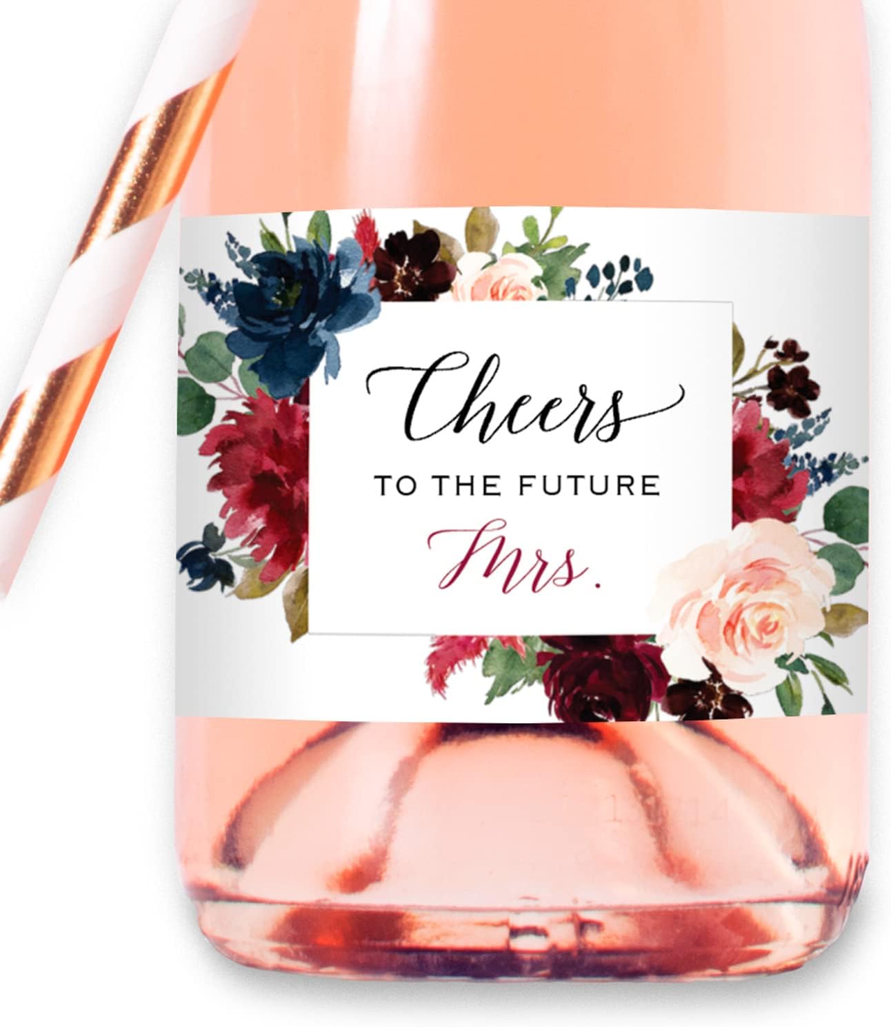 Cheers to the Future Mrs. - 24 Mini Champagne Bottle Labels, Waterproof Mini Wine Bottle Labels for Bridal Shower Bachelorette Party (Pink Floral, 24 Mini Bottle Labels)