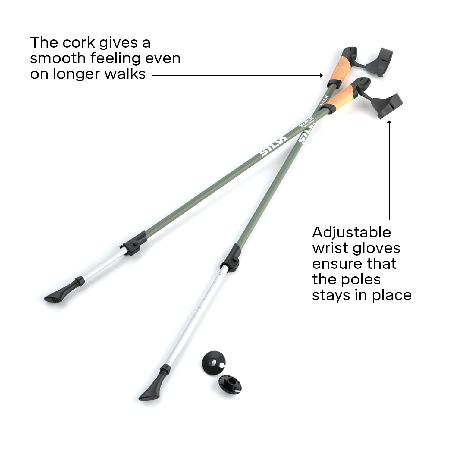 Silva Walk Poles Aluminum Cork telescópicos 2 secc. par, STOCK, 38123