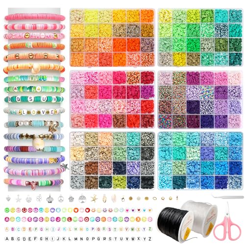 FUNZBO 15000pcs Clay Beads Bracelet Making Kit - 0.8mm|120M Bracelet String, 144 Colors Clay Beads of Bracelets Making, Friendship Bracelet Kit, Crafts Gifts for Girls Age 3+ Years Old