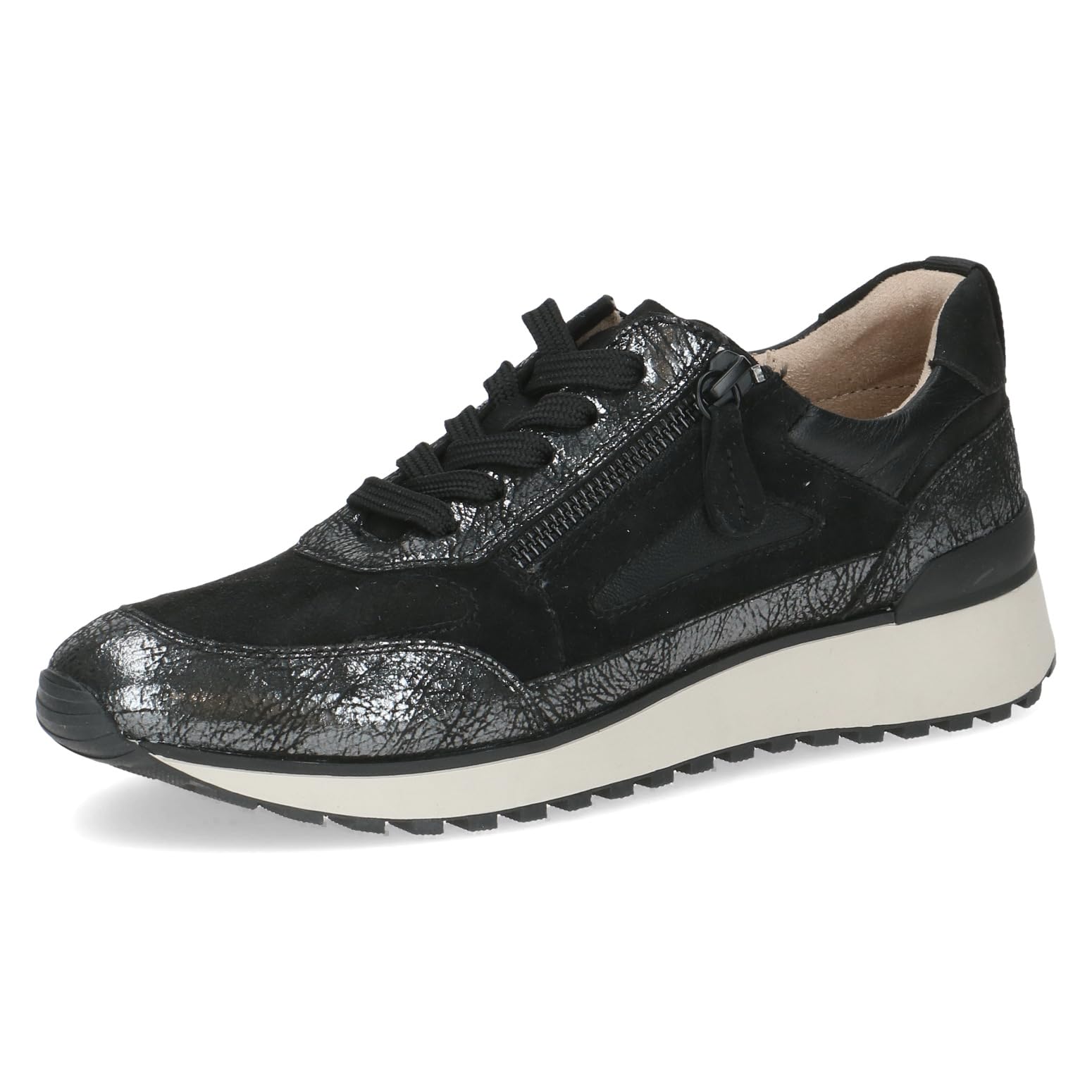 CAPRICE Women's Low-top Leather Sneakers with Removable Footbed, Black (Black Comb), 6.5 UK