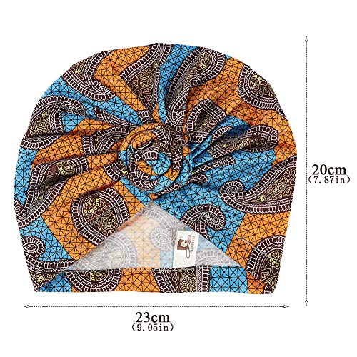 BKpearl 3 Packs Women Turban, African Pattern Knot Sleep Hat Headwrap Beanie Pre-Tied Bonnet Chemo Cap Hair Loss Hat (Style 1)