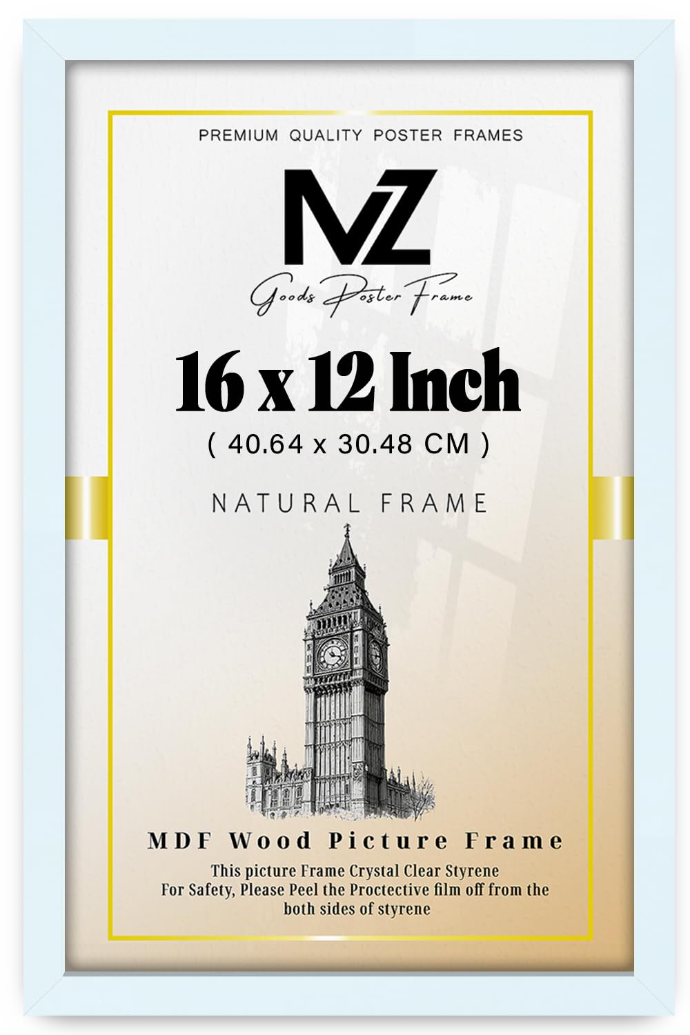 MZ GOODS | MDF Poster Frame (40.64 x 30.48 CM) 12" x 16" for Home & Office Décor, Classic MDF Wood Finish & Hanging Hooks for Easy Mounting [ White ]