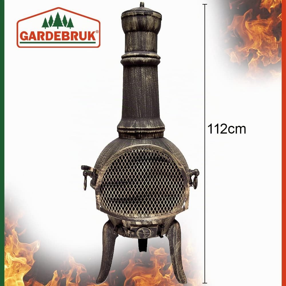 GARDEBRUK® Chimenea Jardín Estufa Leña Carbón Brasero Exterior 112cm Hierro Incl. Cubierta Atizador
