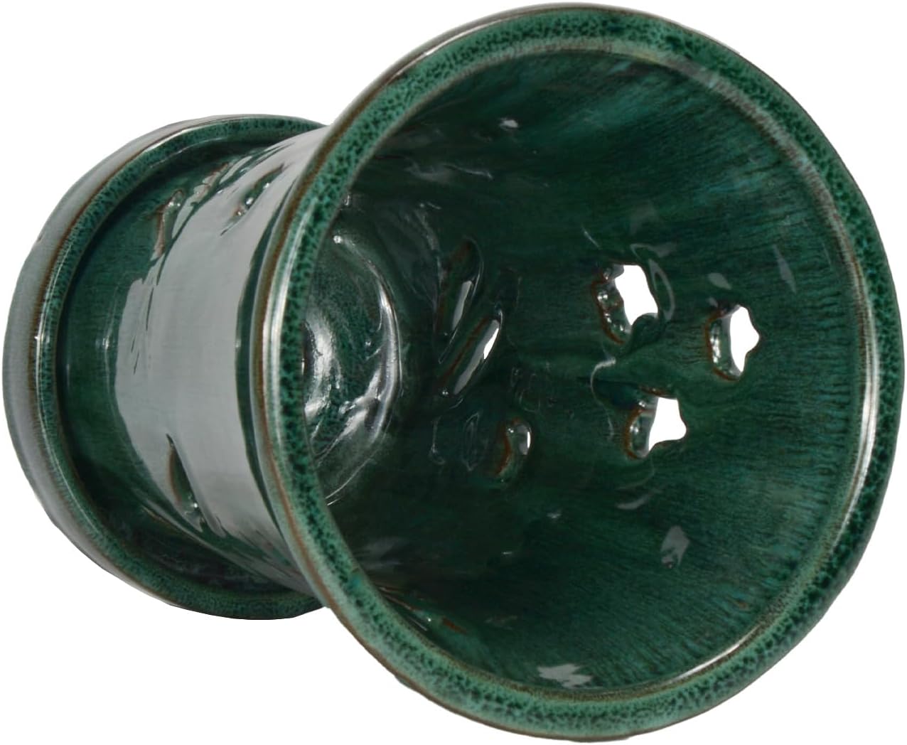 W&W Orchid Pot with Holes and Saucer for Repotting, 6 * 7 Inch, Green Mix