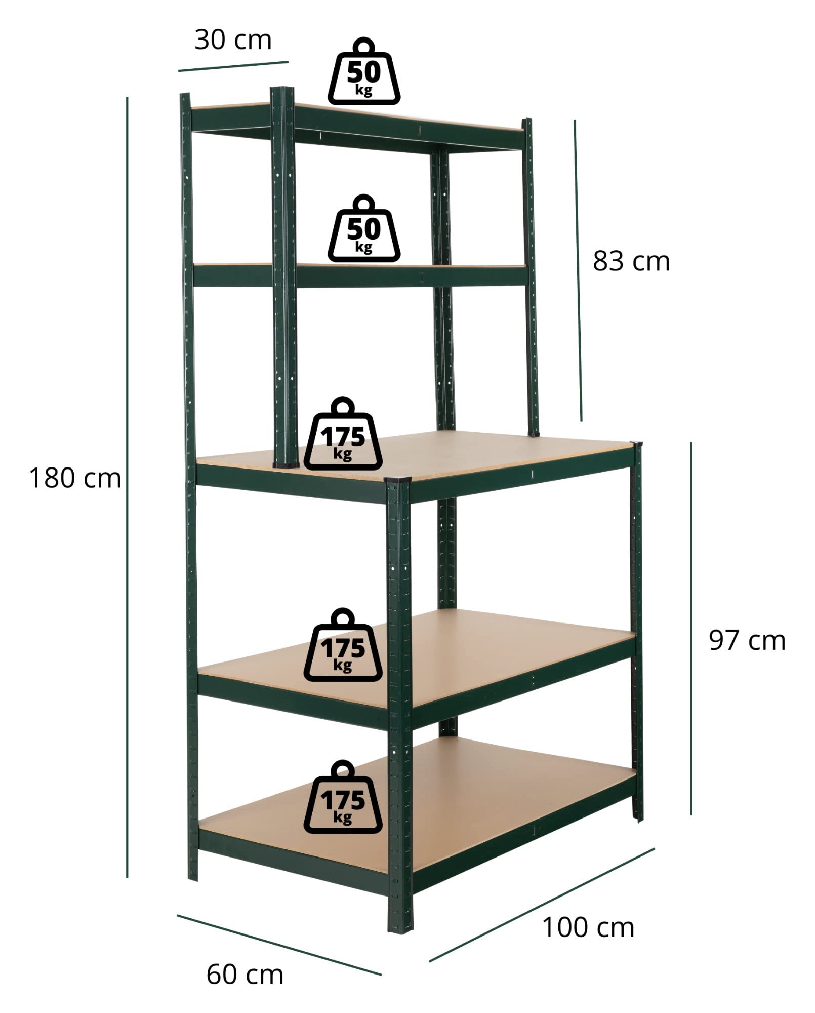 Stagecaptain Estantería de Banco de Trabajo WBR-175 GR con estantes | Estantería robusta de montaje por encaje para taller, almacén, sótano y despensa, Estructura metálica pintada