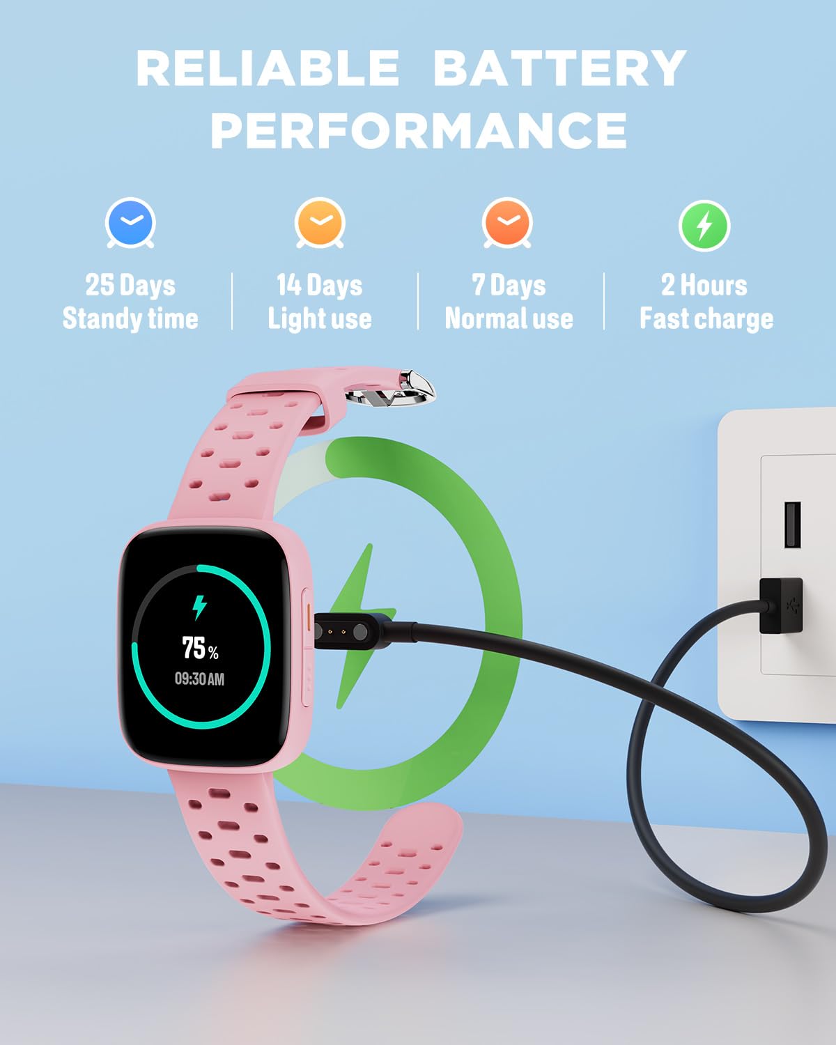 BIGGERFIVE Inteligentny zegarek dla dzieci, 1,8" Amoled Bransoletka aktywności | Krokomierz, tętno, wodoodporny 30m, monitor snu, budzik, gry z/bez aplikacji, różowy