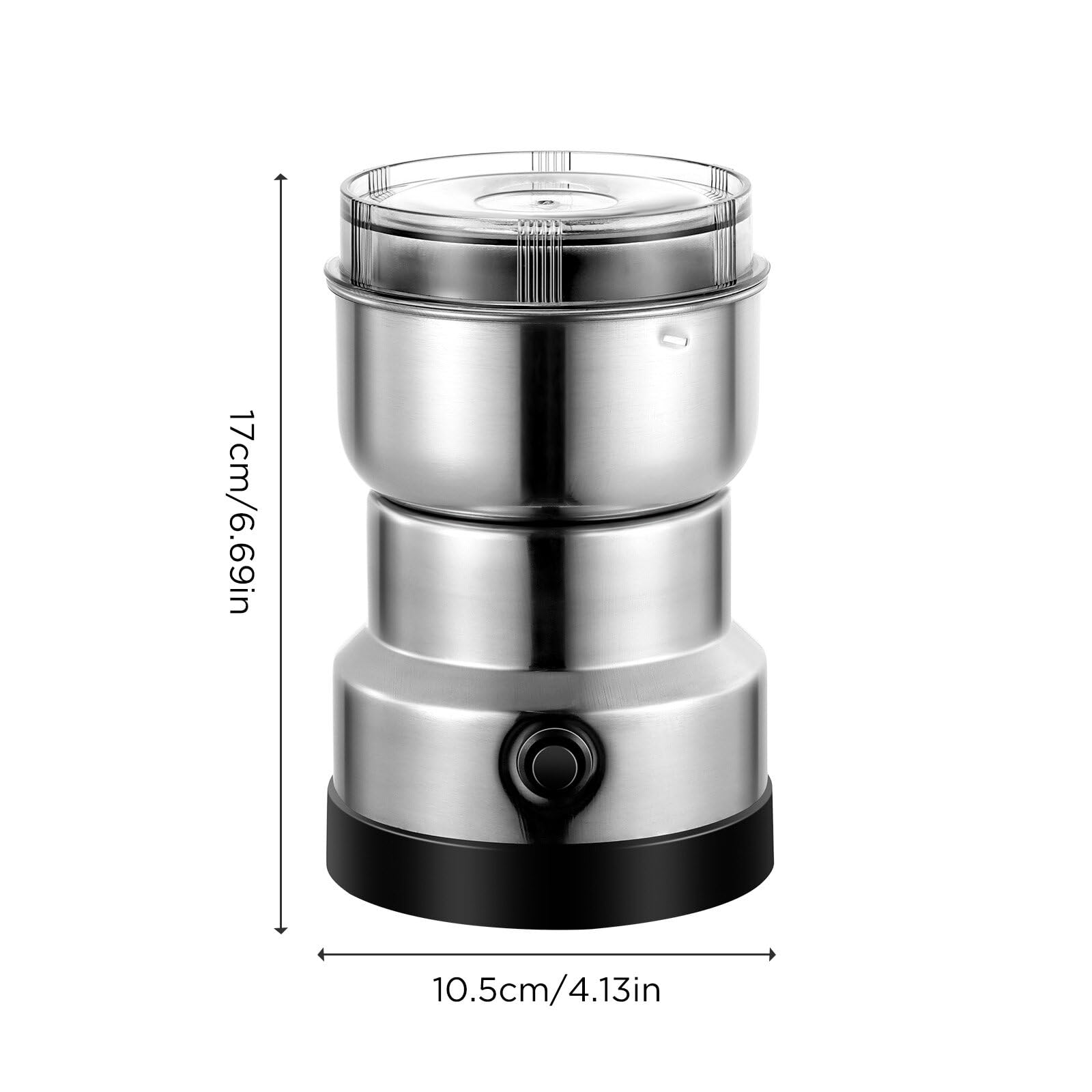 Moulin à grains, multifonctionnel, moulin à grains 150 W, moulin en acier inoxydable, petit récipient en poudre de café, broyeur domestique pour ingrédients secs, épices, herbes, café (argent)